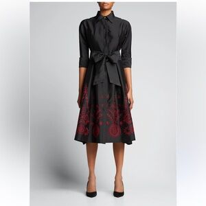 Rickie Freeman for Teri Jon Black Taffeta Shirtdress with Eyelet Embroidery